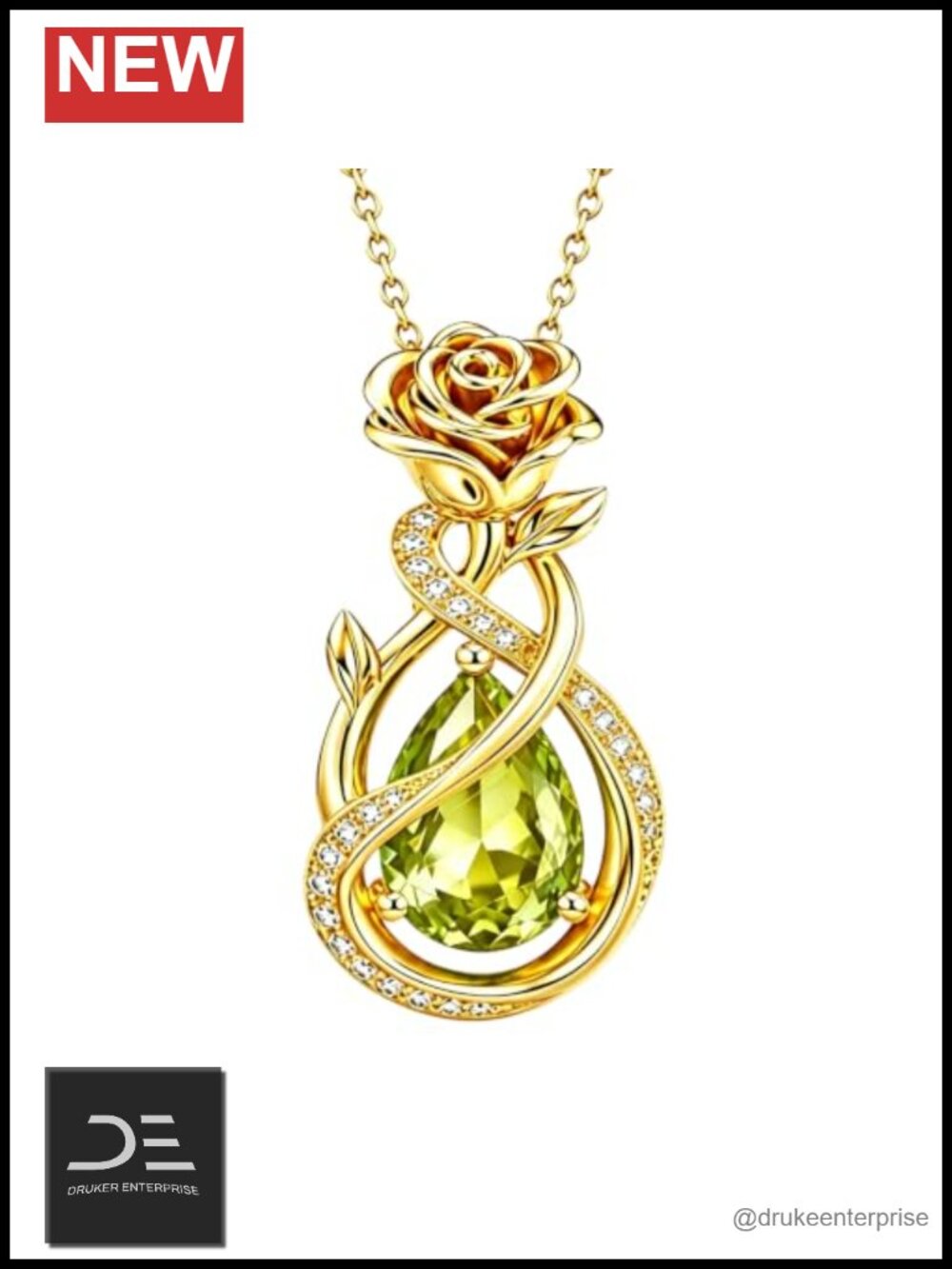 Rose Teardrop Birthstone Pendant Necklace, 14K Gold